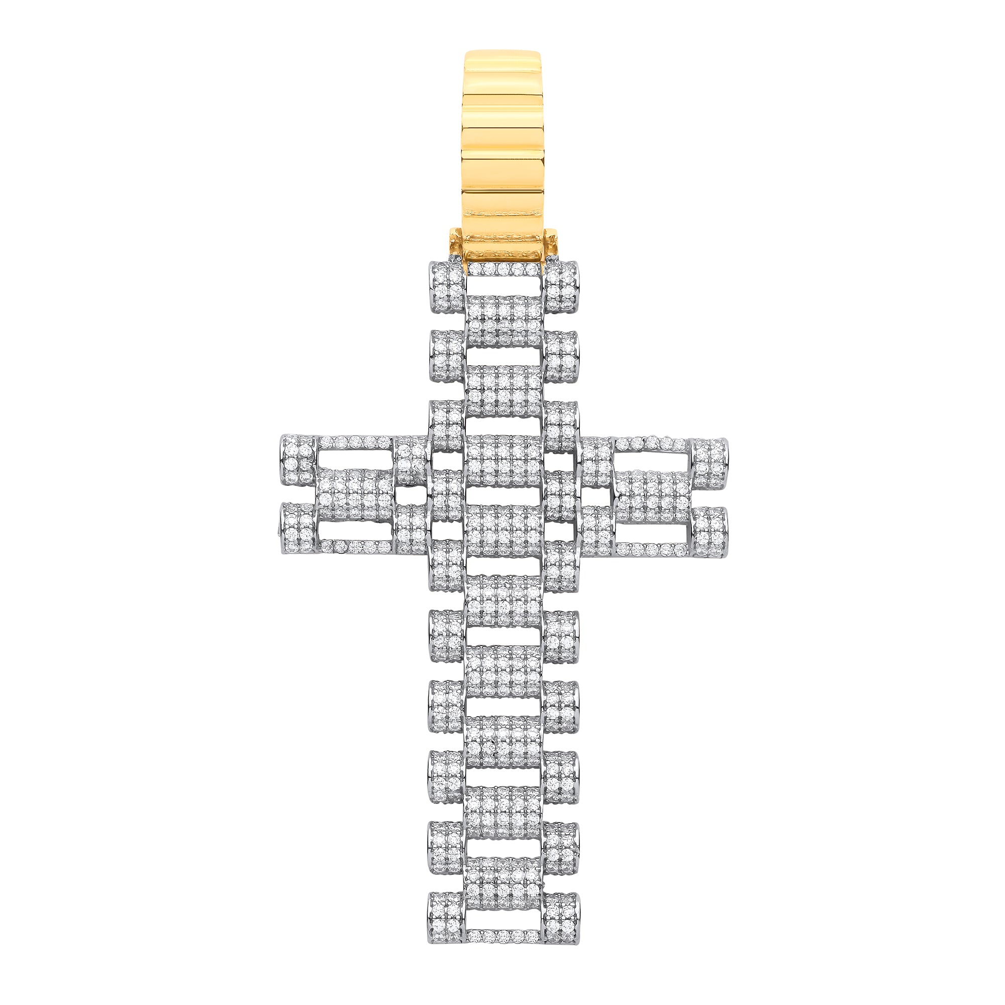 9ct Yellow & White Gold Cubic Zirconia Fancy Link Large Cross