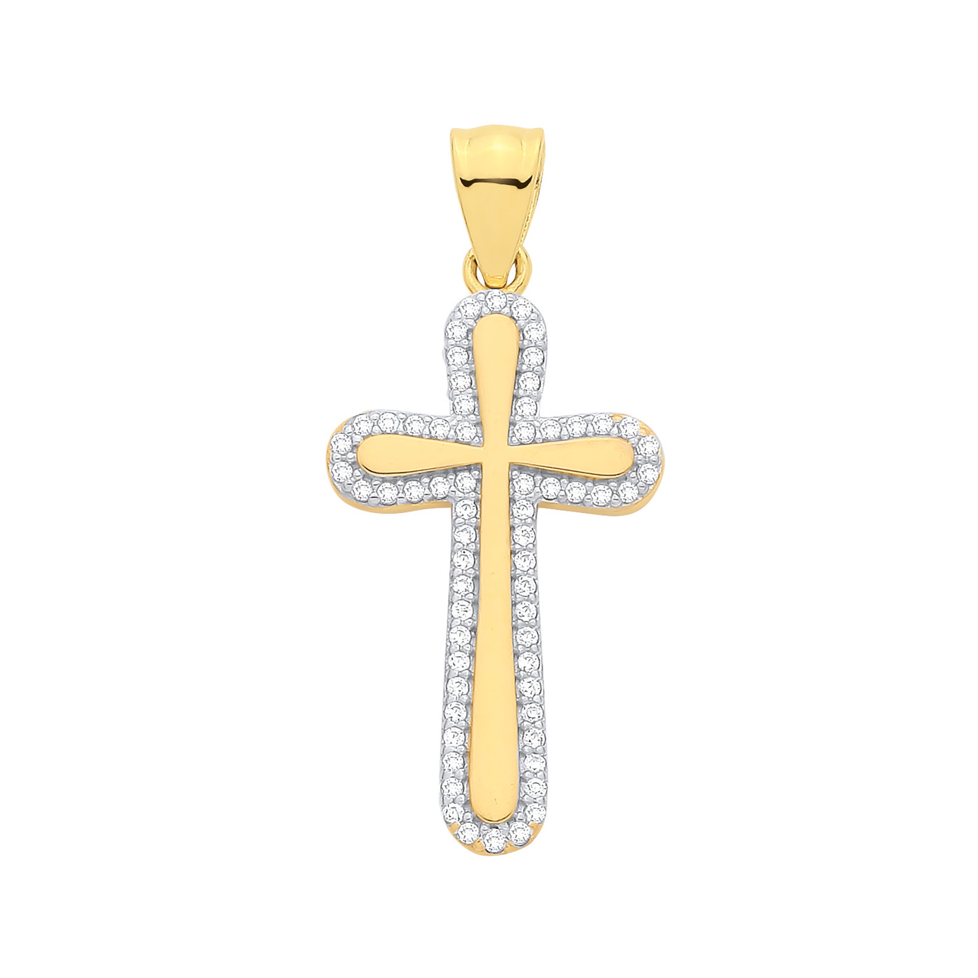 9ct Yellow Gold Hollow CZs Cross