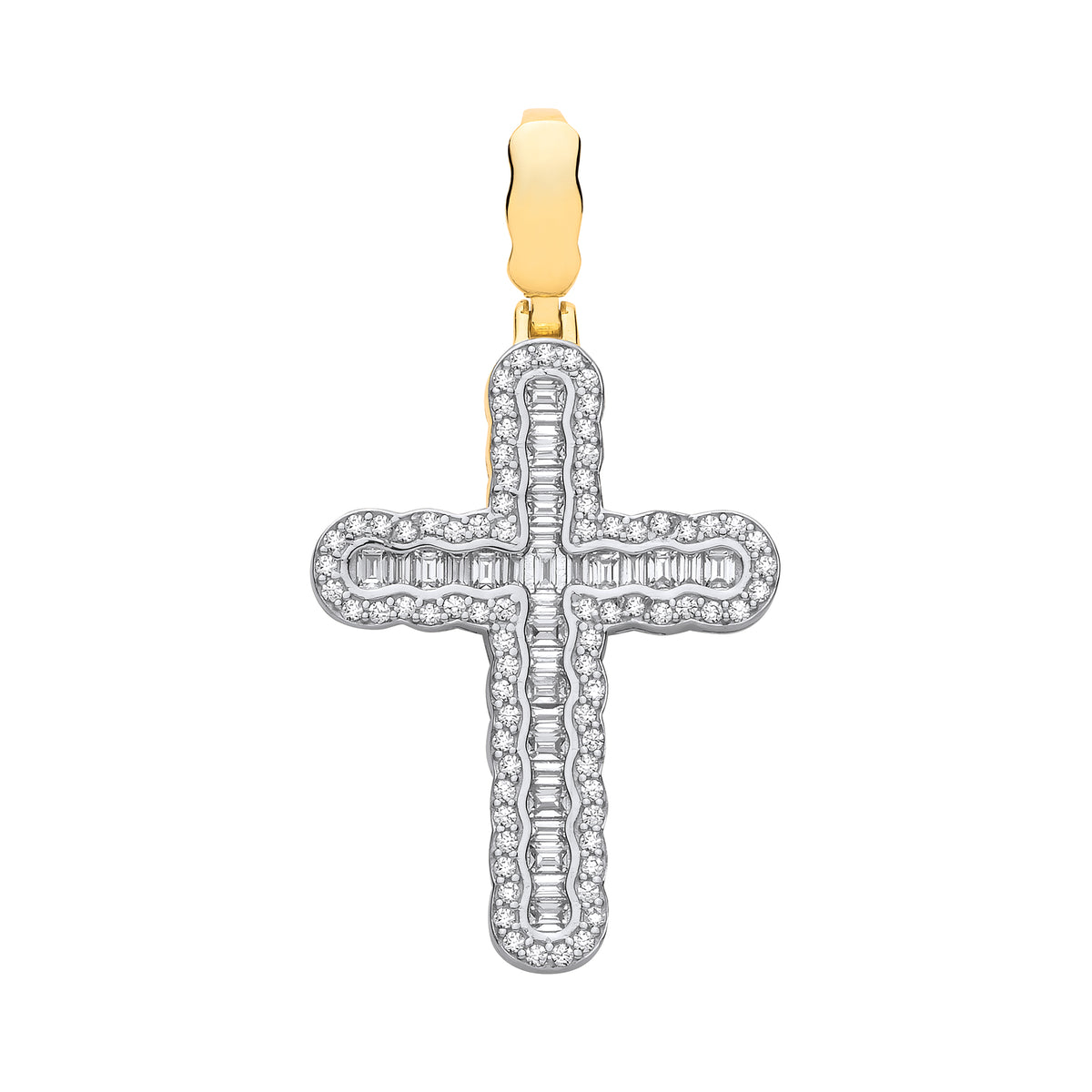 9ct Yellow Gold Cross with Baguettes and Round Cubic Zirconia