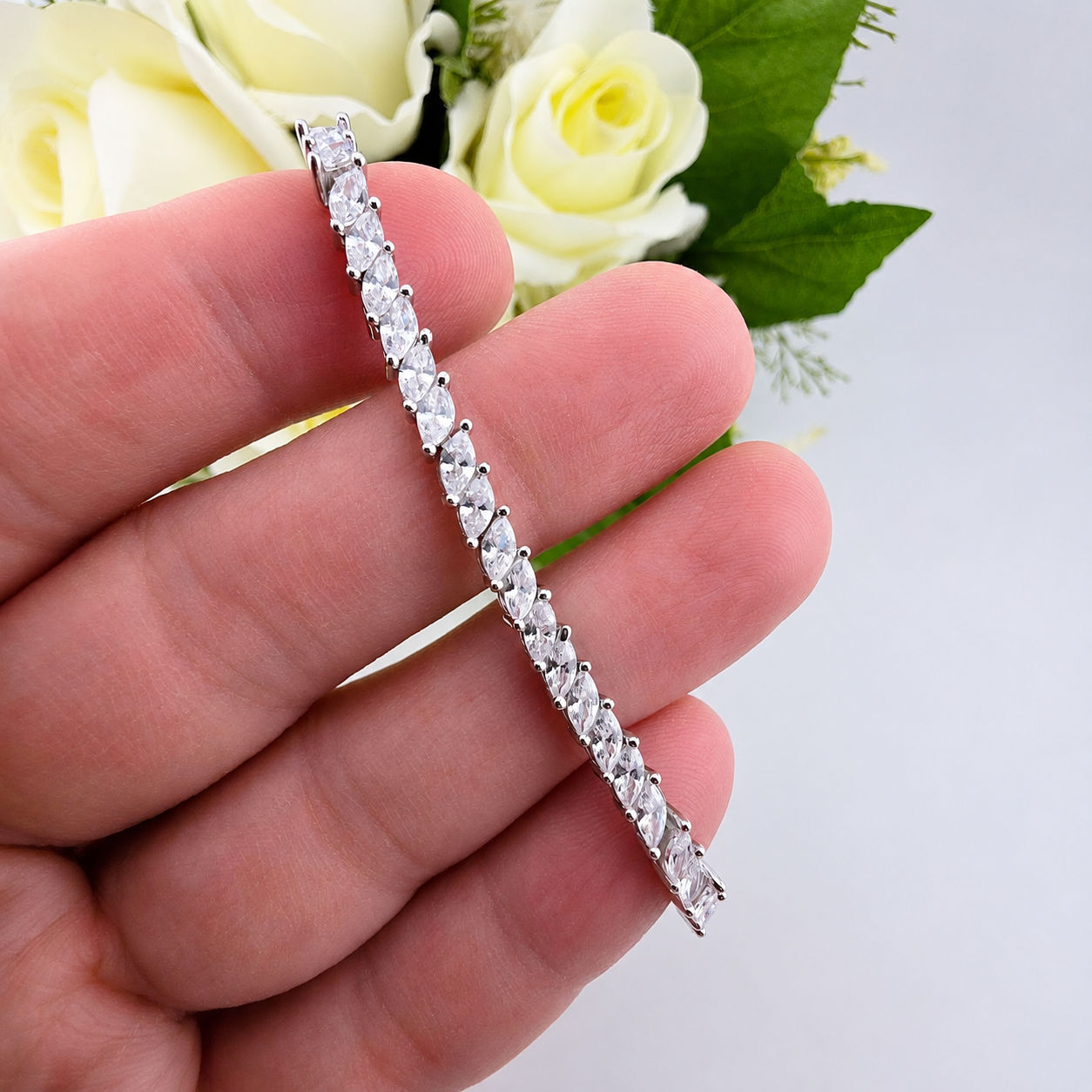 925 Sterling Silver Adjustable Marquise Cut Tennis Bracelet