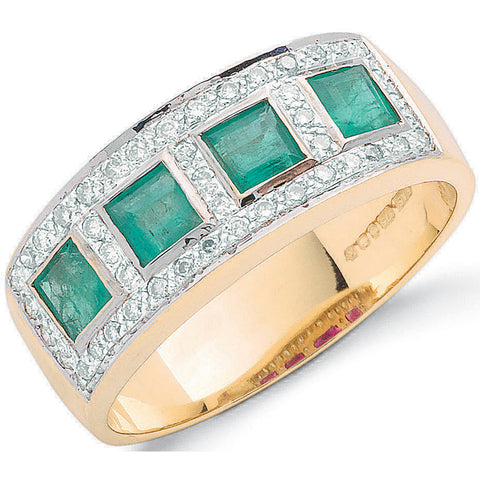 9ct Yellow Gold 0.22ct Diamond & 0.40ct Emerald Eternity Ring