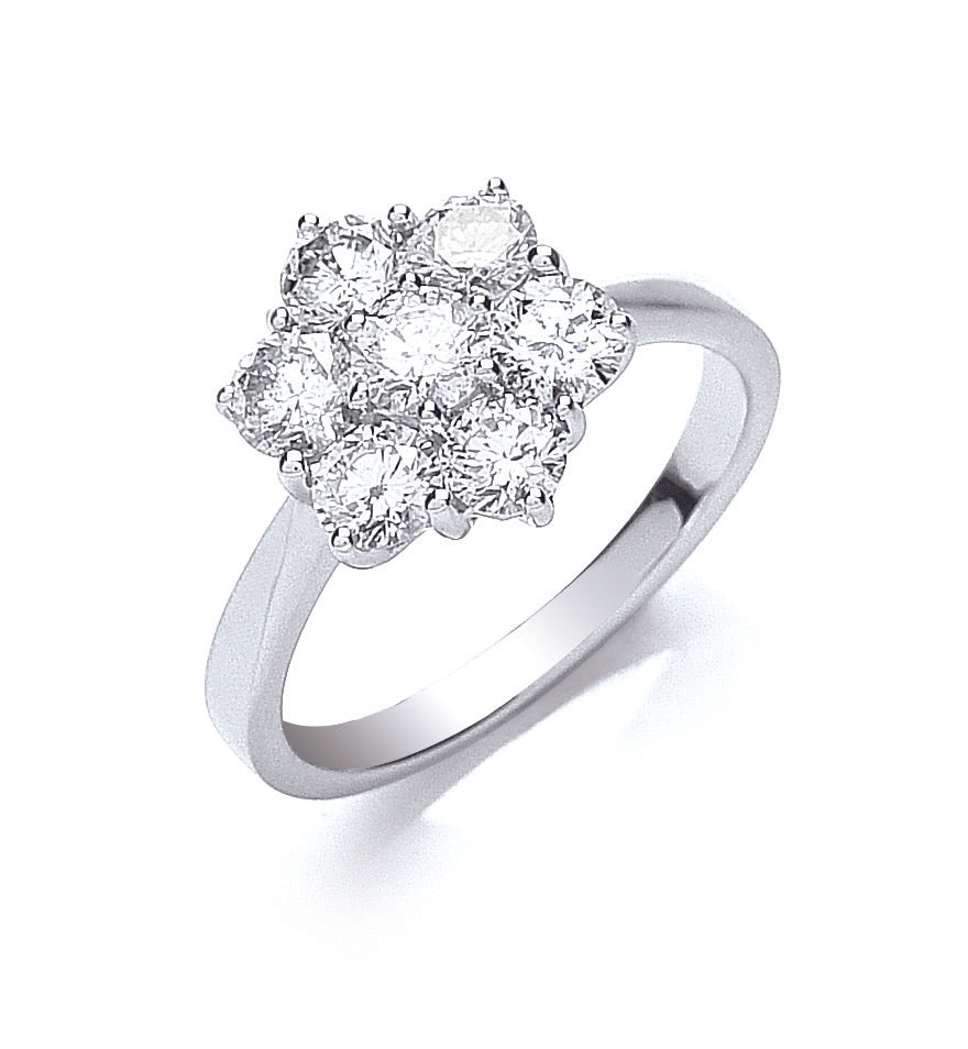 18ct White Gold 7 Stones 1.50ct Cluster Diamond Ring