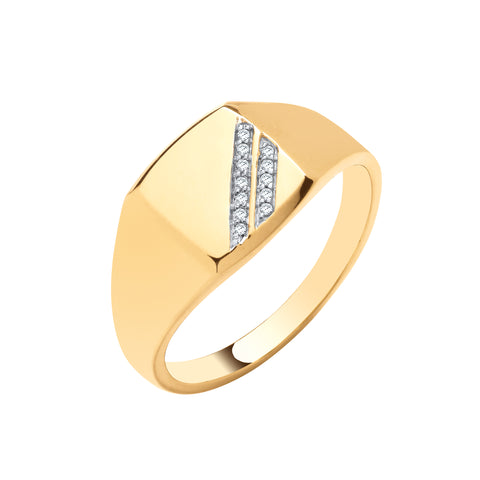9ct Yellow gold signet ring 0.05ct Diamond Ring