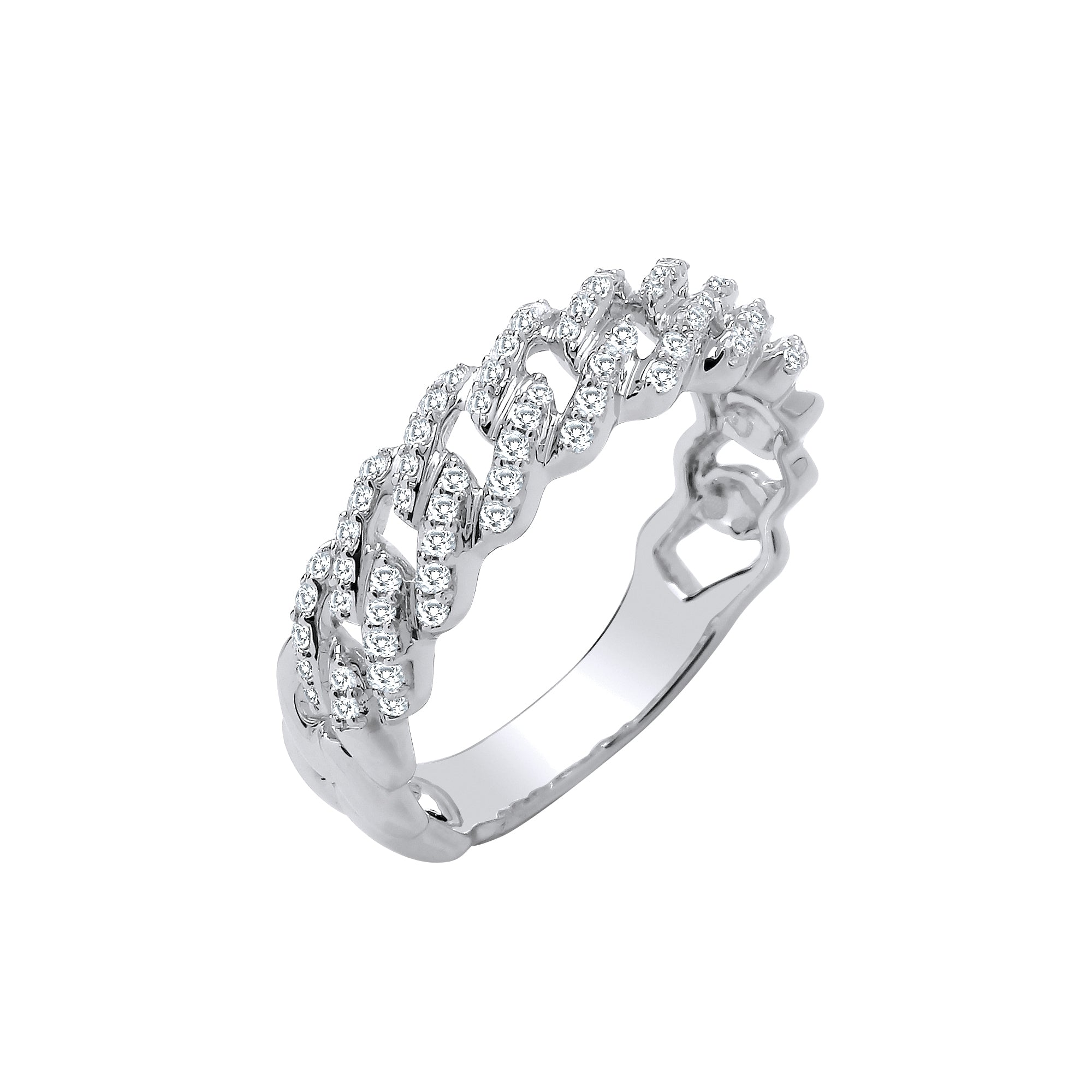 9ct White Gold Half Set 0.32ct Diamond Curb Ring