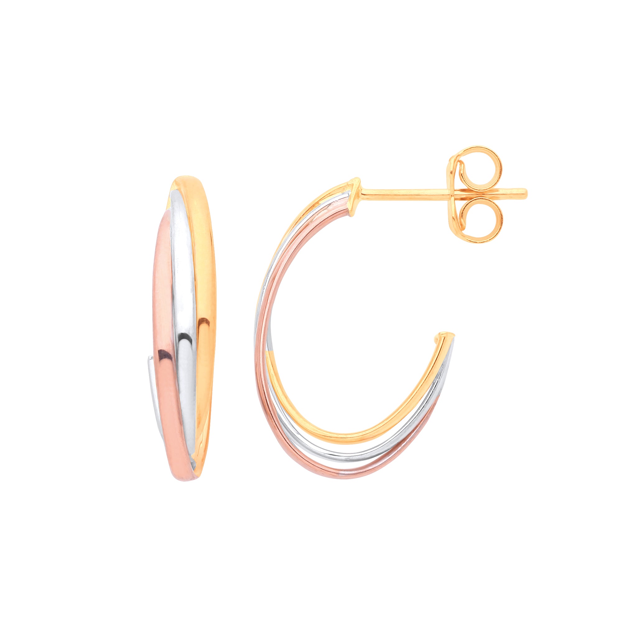 9ct Yellow White & Rose Gold Russian Drop Earrings