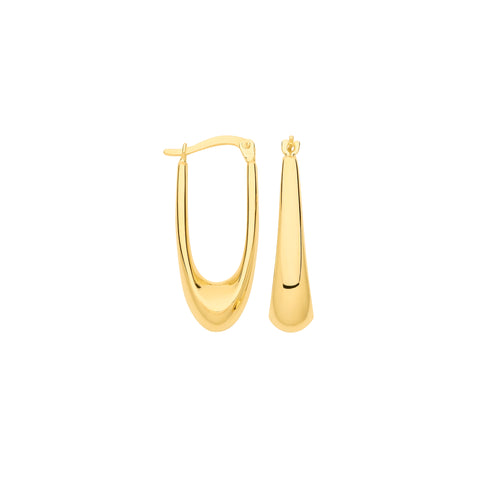 9ct Yellow Gold Plain Elongated Hoop Earrings