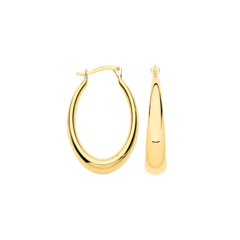 9ct Yellow Gold Plain Elongated Oval Hoop Earrings
