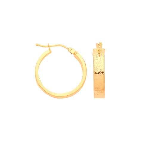 9ct Yellow Gold Greek Key 18mm Hoop Earrings