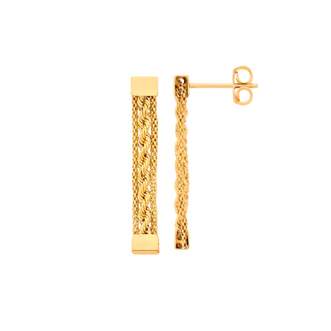 9ct Yellow Gold Rope & Mesh Fancy Drop Earrings