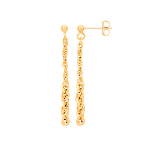 9ct Yellow Gold Rope Graduated Drop Earrings