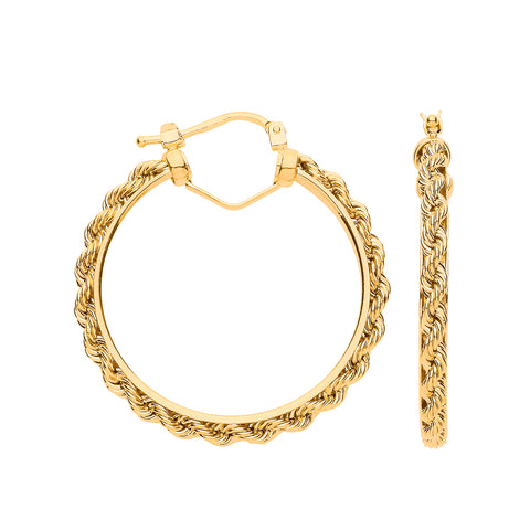 9ct Yellow Gold Rope Chain Hoop Earrings