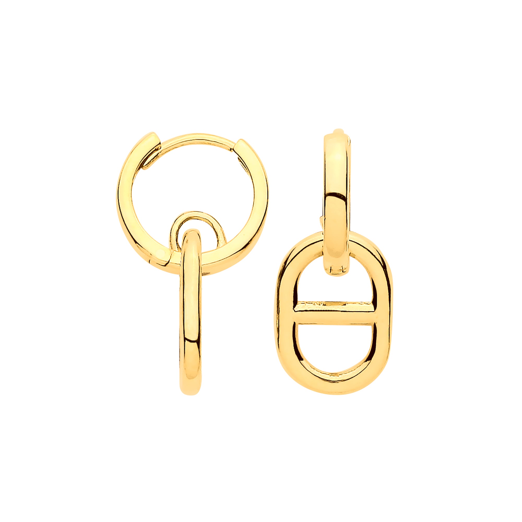 9ct Yellow Gold 10mm Sleepers with Link Charm Drop Earrings
