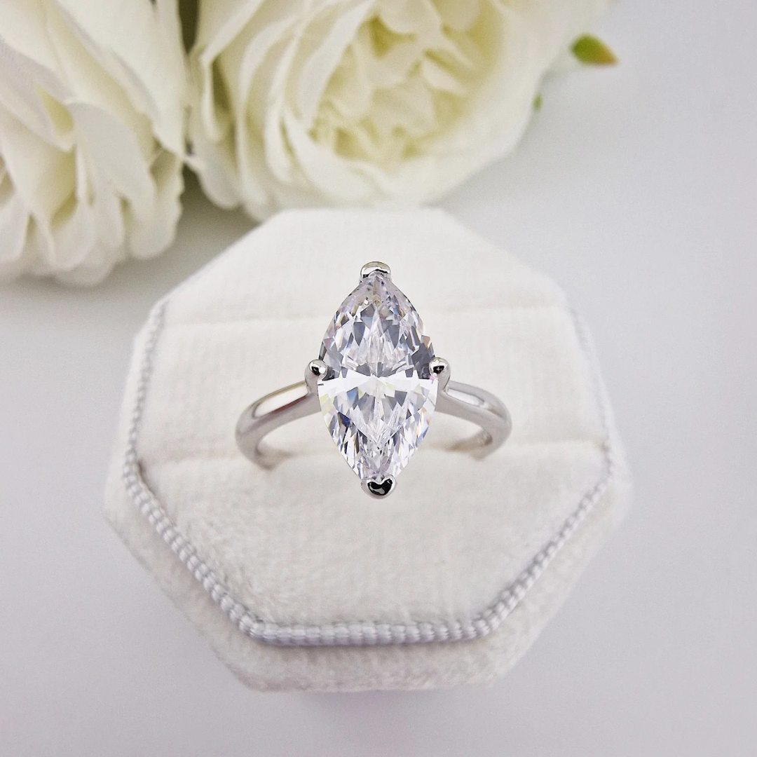 925 Sterling Silver Marquise Cut Solitaire Ring
