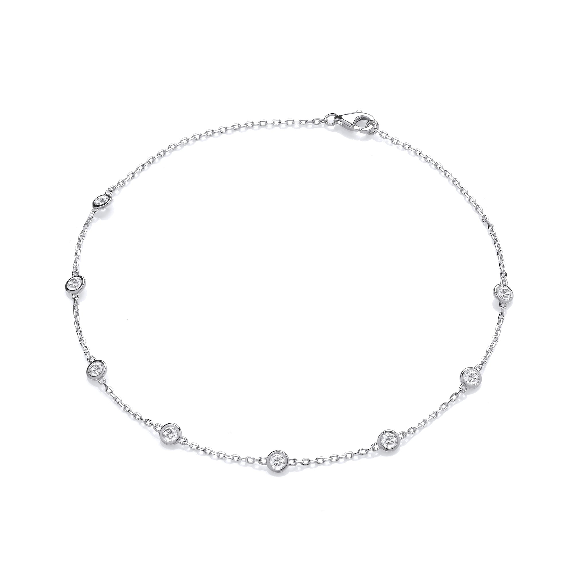 925 Sterling Silver Ladies Clear Cubic Zirconia Ladies Anklet - J-Jaz