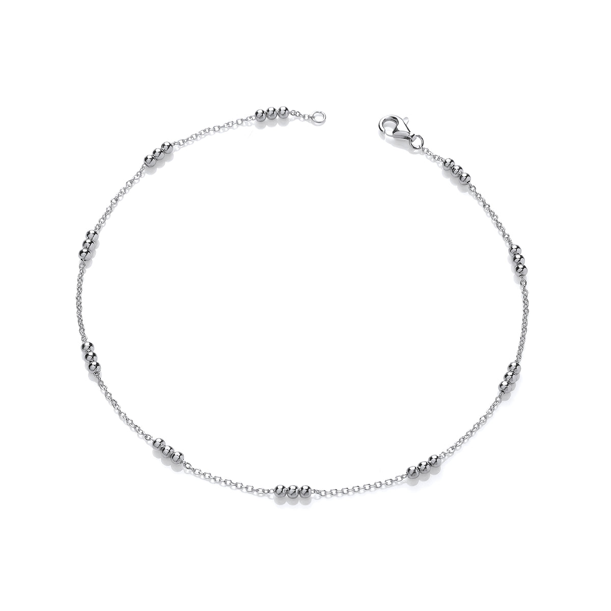 925 Sterling Silver Triple Beaded Ladies Anklet