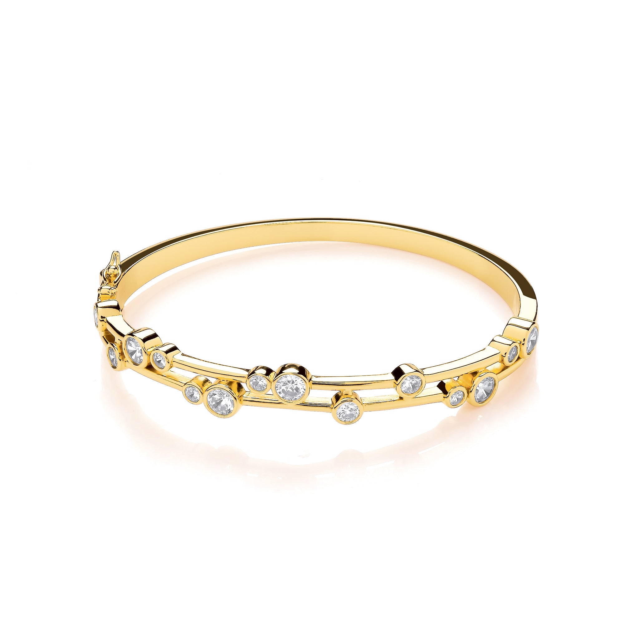 925 Sterling Silver Yellow Gold Plated Clear Cubic Zirconia J-Jaz Bangle