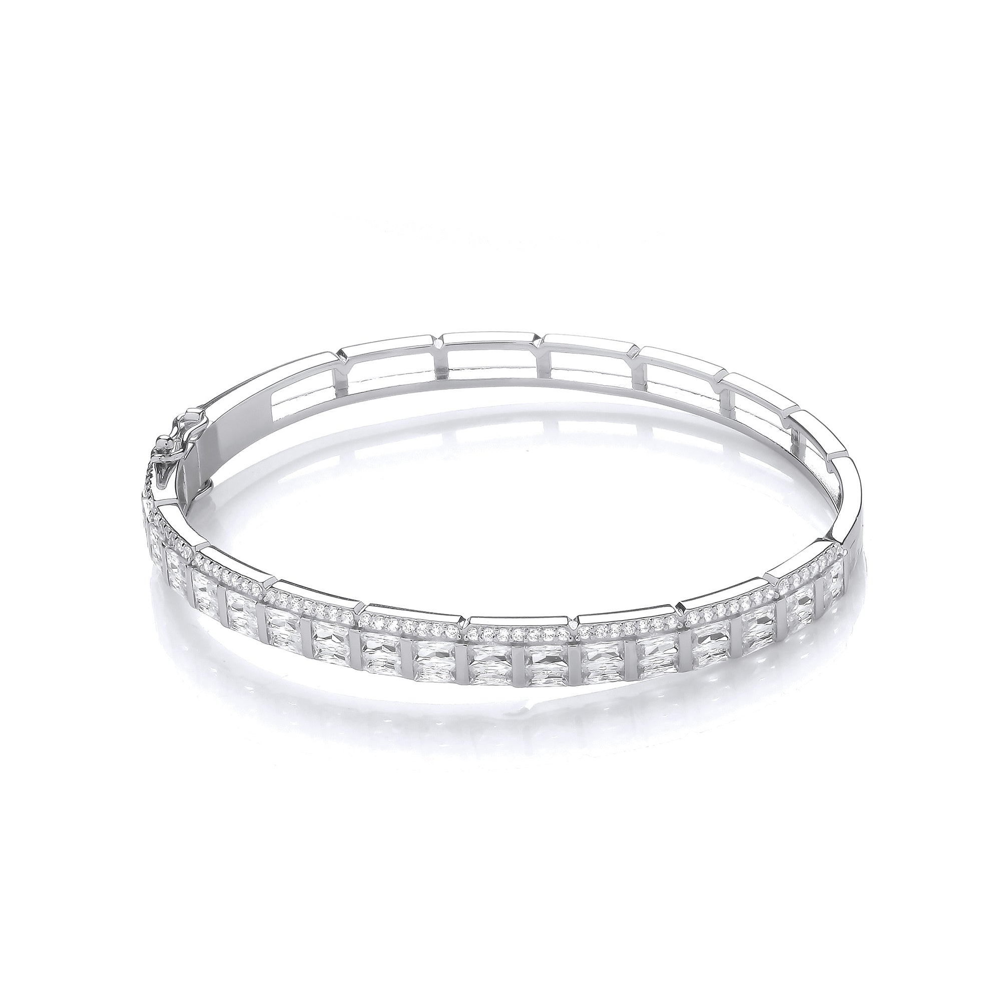 925 Sterling Silver Baguette & Round Cubic Zirconia's Ladies Bangle J-JAZ