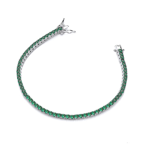 925 Sterling Silver Green CZs Tennis Ladies Bracelet 7.5"