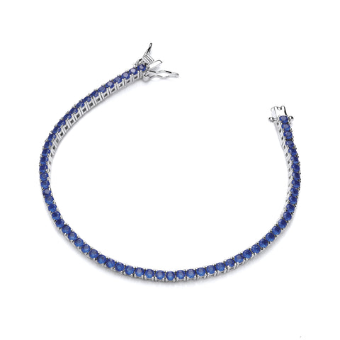 925 Sterling Silver Blue CZs Tennis Ladies Bracelet 7.5"