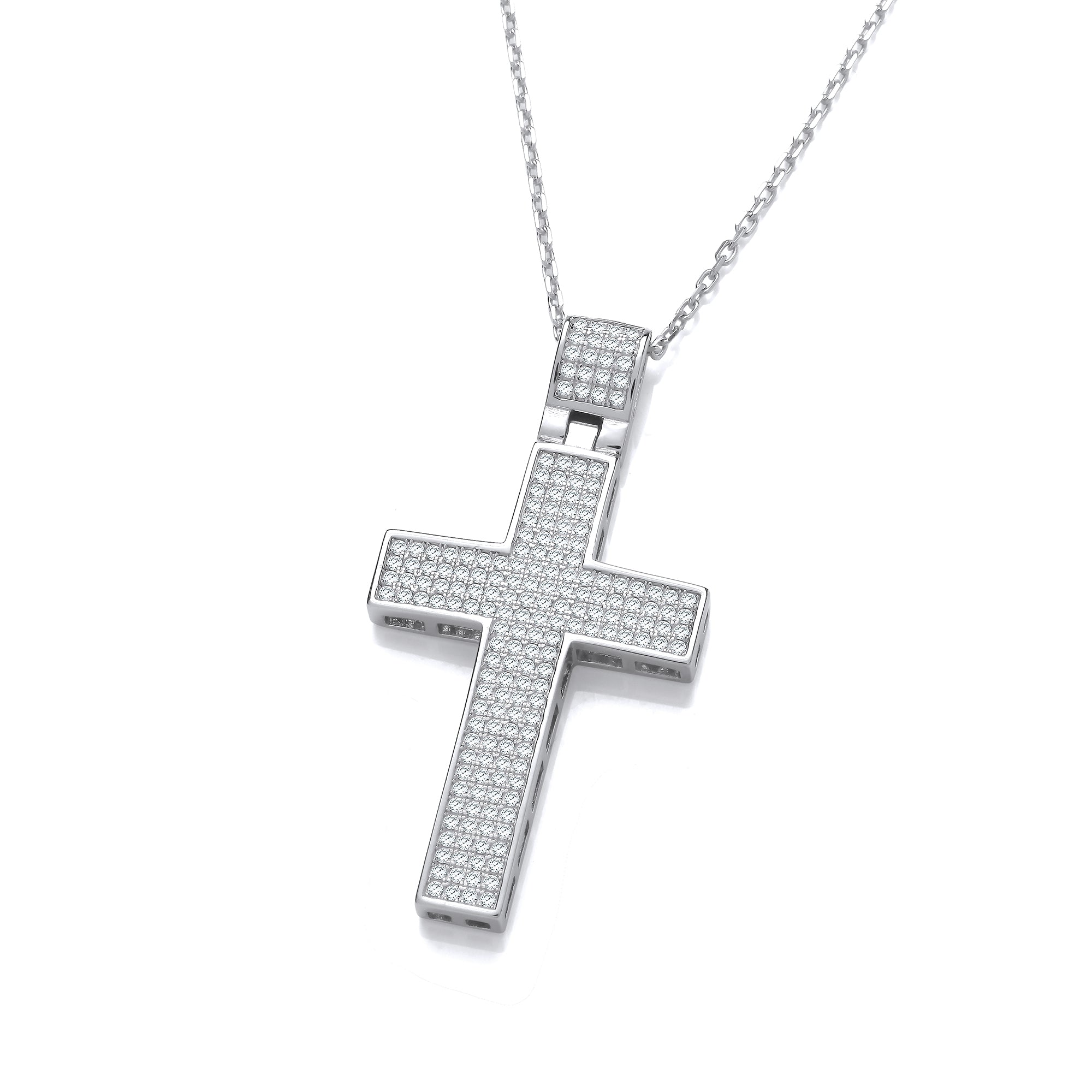 925 Sterling Silver Micro Pave' Big Cross with Chain J-JAZ