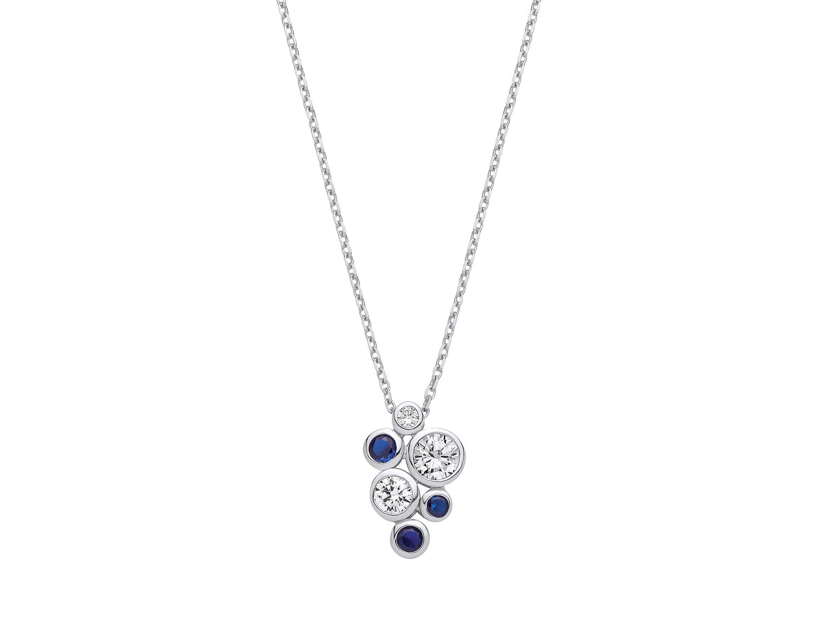 925 Sterling Silver Timeless Style Rubover Set Blue & Clear Cubic Zirconia Pendant J-jaz