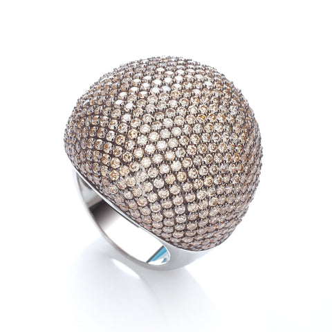 J-JAZ 925 Sterling Silver Micro Pave' Big Cocktail Ring 503 Champagne Cz