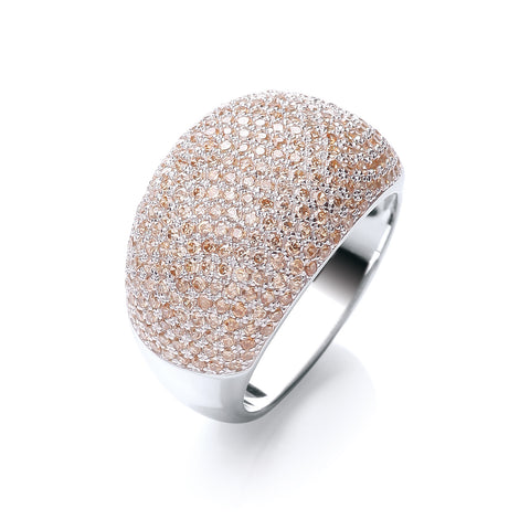 J-JAZ 925 Sterling Silver Micro Pave' Cocktail Ring 283 Champagne Cz