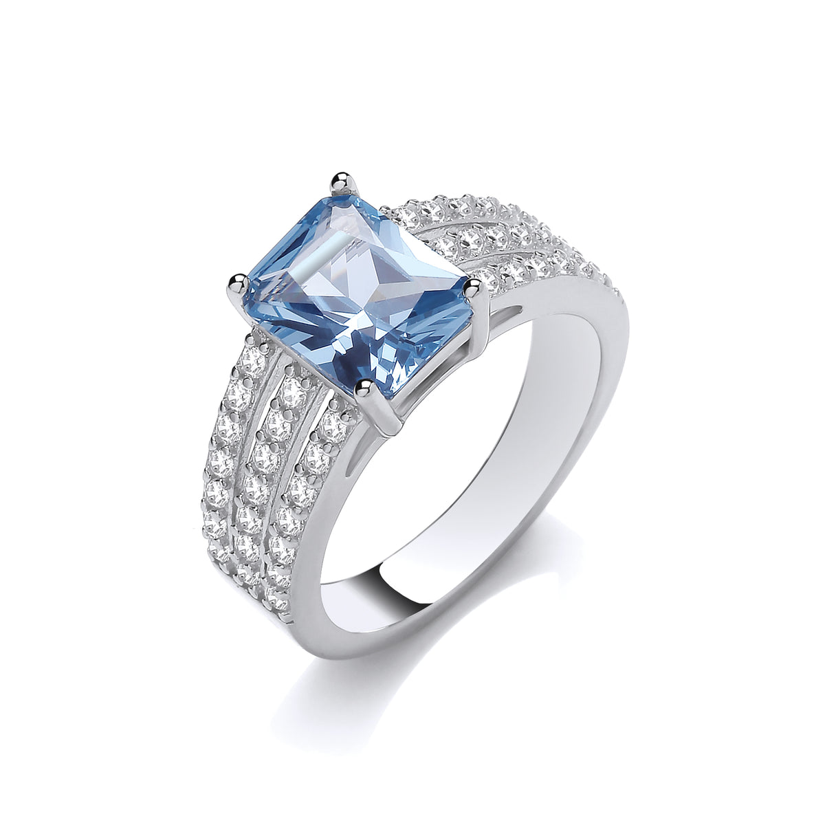 925 Sterling Silver Ring Oval Blue Glass Split Shank Ladies Ring