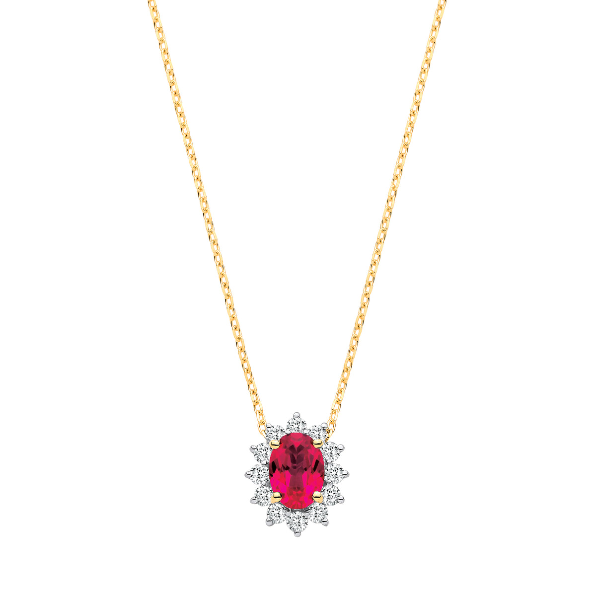 9ct Yellow Gold Lab Grown 0.30ct Solitaire Diamond & 1.10ct Oval Ruby Pendant With Chain IGI Certified