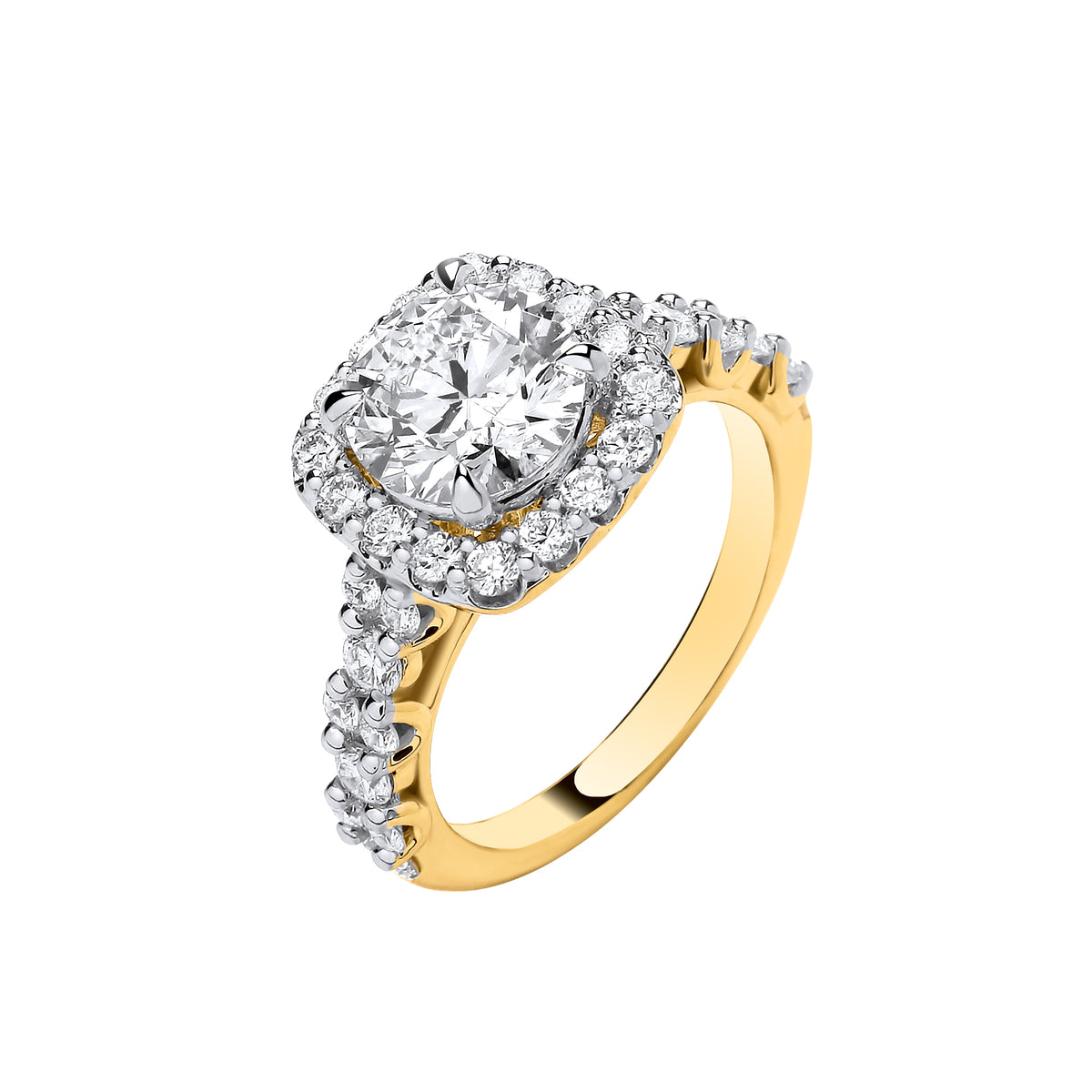 9ct Yellow Gold 3.05ct Brilliant Cut Halo Lab Grown Dress Ring IGI Certified