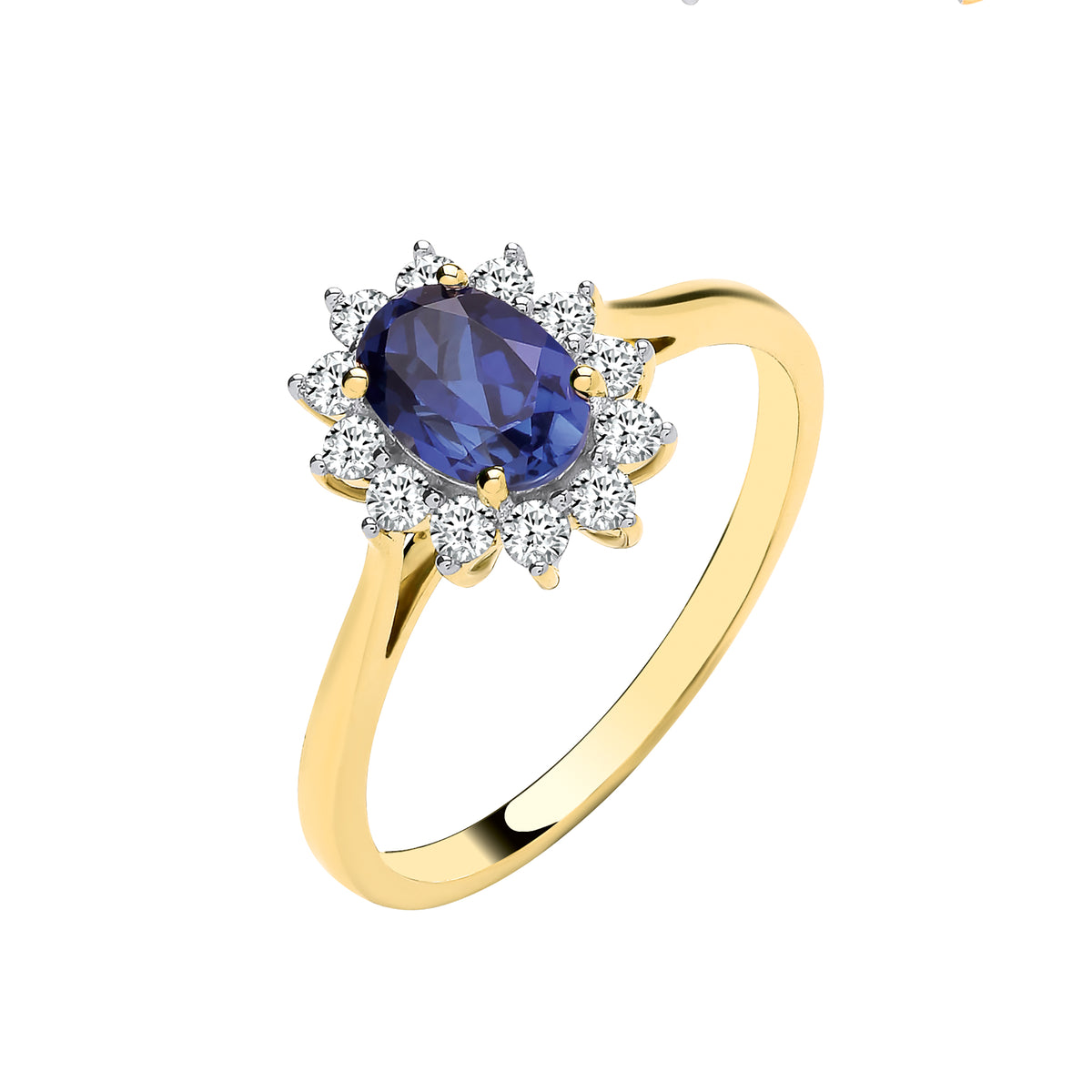 9ct Yellow Gold Lab Grown 0.30ct Solitaire Diamond & 1.10ct Oval Sapphire Ring IGI Certified