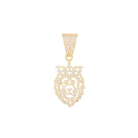 9ct Yellow Gold Lion Face King/Crown Cubic Zirconia Cut Out Pendant