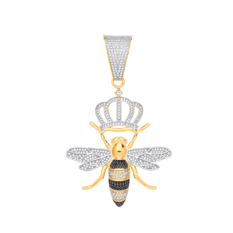 9ct Yellow Gold Large Queen Bee Cut out Cubic Zirconia Pendant
