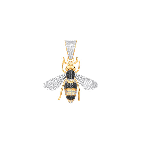 9ct Yellow Gold Bumble Bee Cut Out Cubic Zirconia Pendant