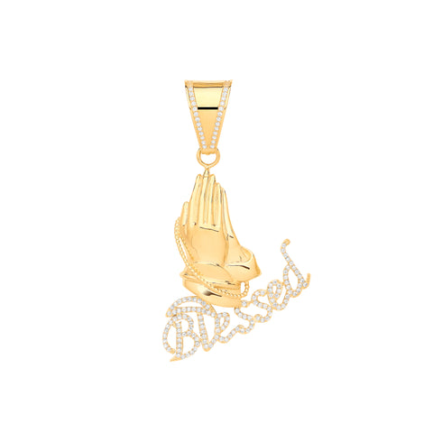9ct Yellow Gold Blessed, Praying Hands Cubic Zirconia Pendant
