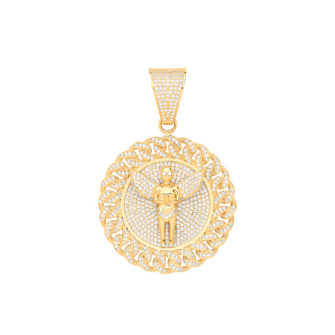 9ct Yellow Gold Angel Medallion Cubic Zirconia Pendant