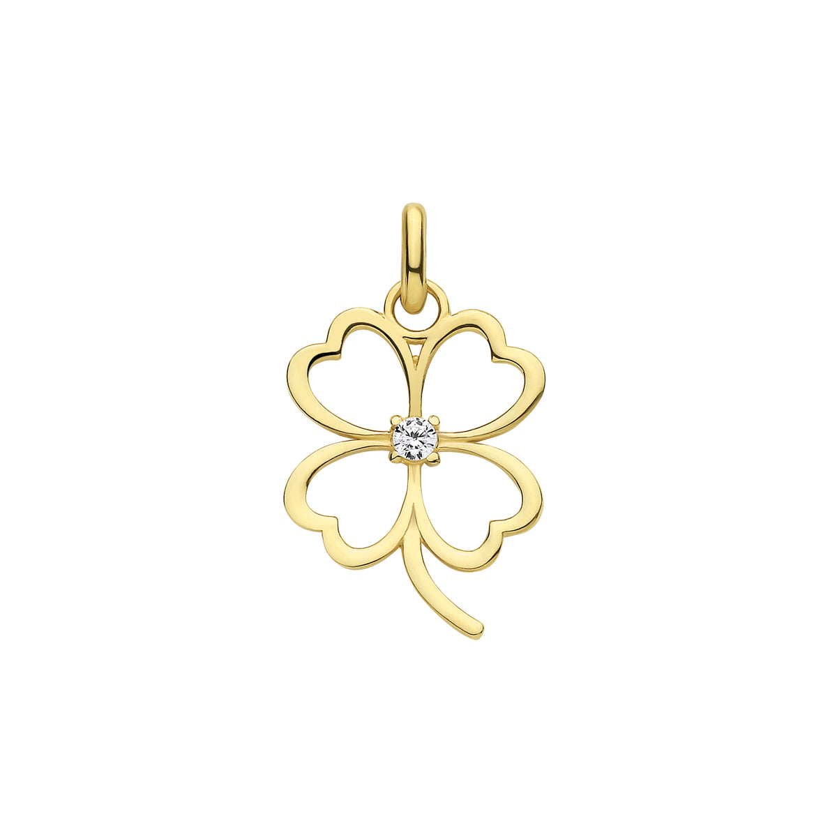9ct Yellow Gold Four Leaf Clover CZ Pendant