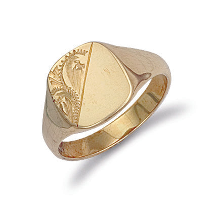 9ct Yellow Gold Cushion Engraved Signet Ring