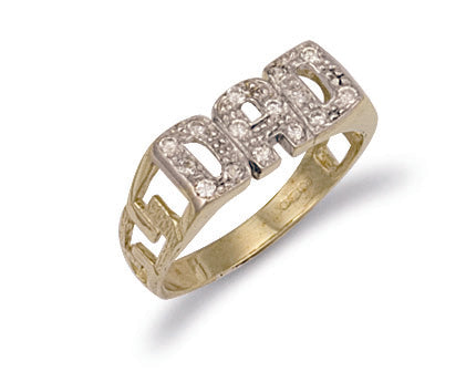 9ct Yellow Gold Cubic Zirconia ID Sides Dad Ring