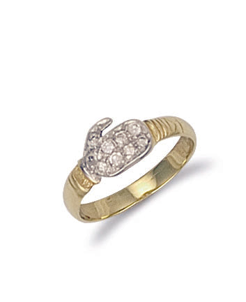 9ct Yellow Gold Cubic Zirconia Baby Boxing Glove Ring