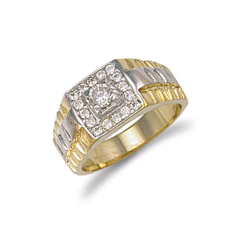9ct Yellow Gold Square Top Gents Cubic Zirconia Ring