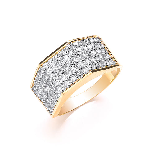 9ct Yellow Gold Gents Five Row Cz Ring