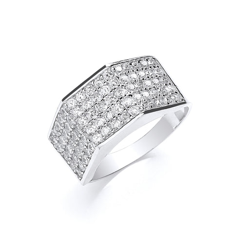 9ct White Gold Gents Five Row Cubic Zirconia Ring