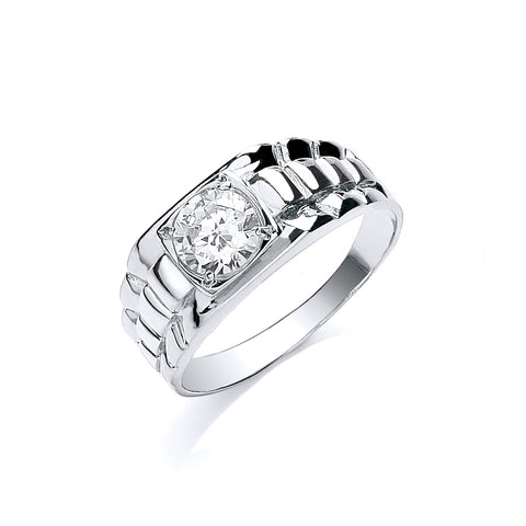 9ct White Gold Gents Square Top Cubic Zirconia Ring