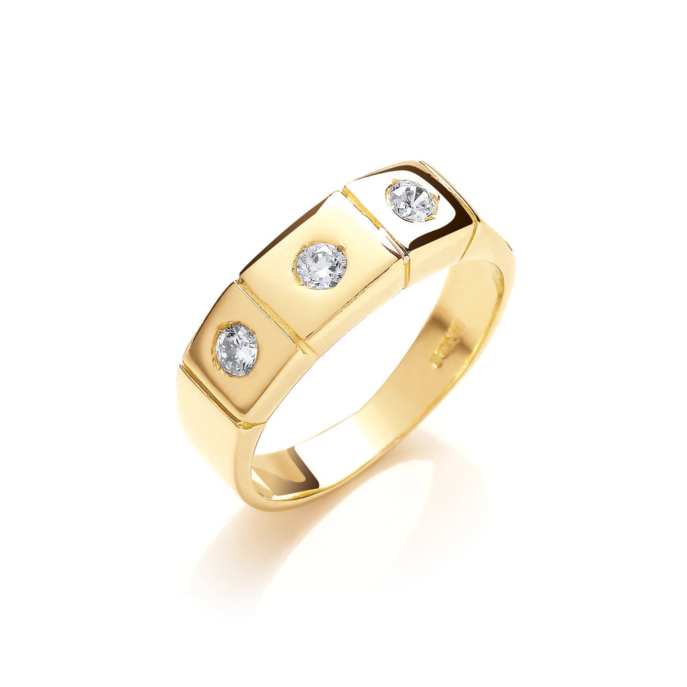 Rub Over Stone Setting 9ct Yellow Gold 3 Stone Rub Over Setting Cubic Zirconia Ring