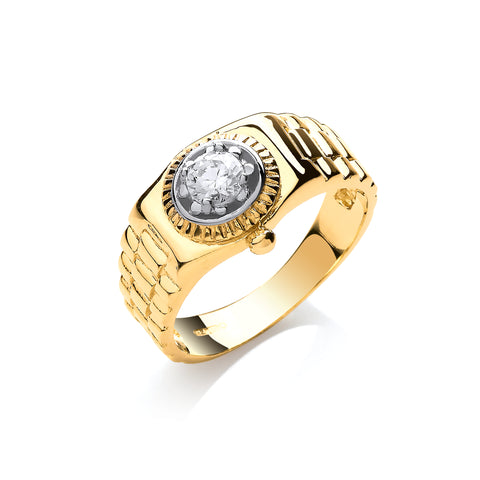9ct Yellow Gold Gents Cubic Zirconia Ring