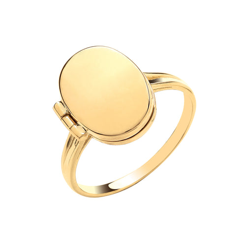 9ct Yellow Gold Oval Plain Locket Ring
