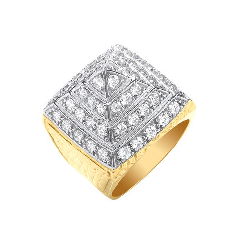 9ct Yellow Gold Cubic Zirconia Pyramid Gents Ring