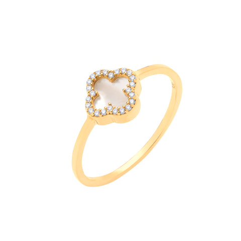 9ct Yellow Gold CZ Four Leaf Clover Ring