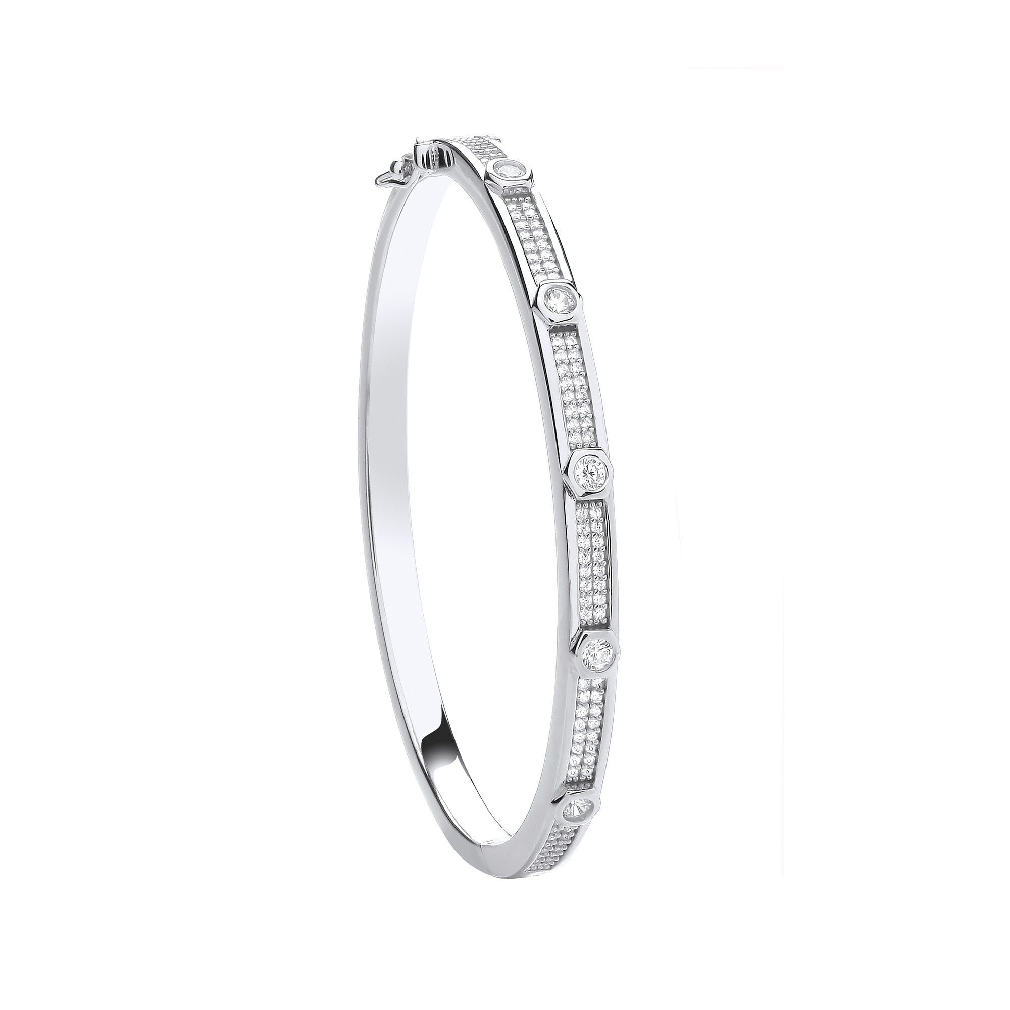 925 Sterling Silver Round CZs Ladies Bangle